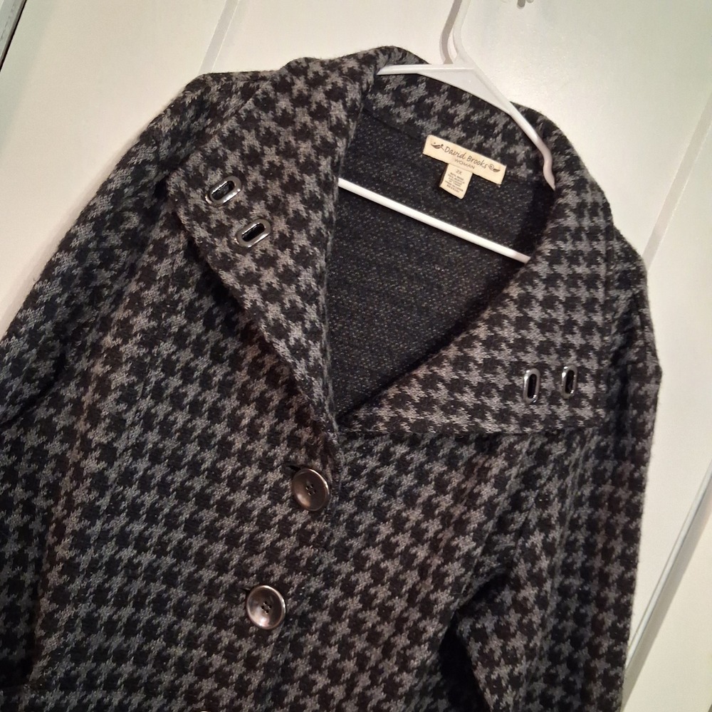 Y2K David Brooks Jacket Womens 2X Grey Black Houndstooth Wool Blend Peacoat